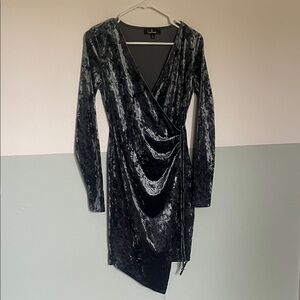 Lulu's Charcoal Velvet Asymmetrical Dress